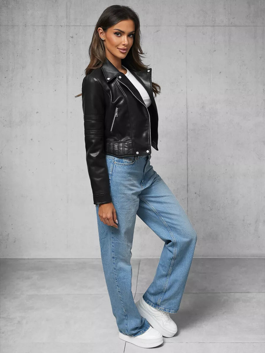 Sieviešu melna eko ādas jaka Roke