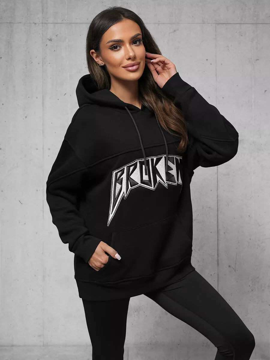 Sieviešu melns džemperis Broken