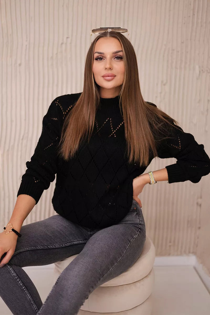 Sieviešu melns džemperis ar rombu 