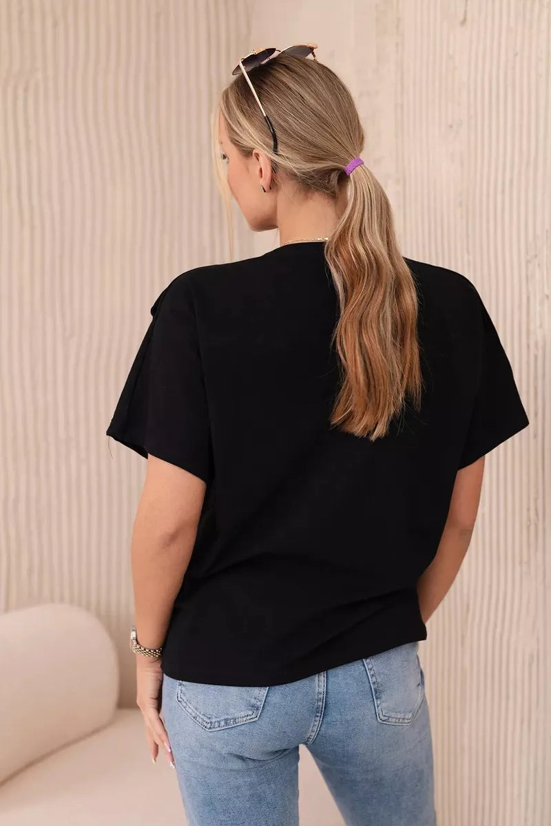 Sieviešu melns T-krekls Korin