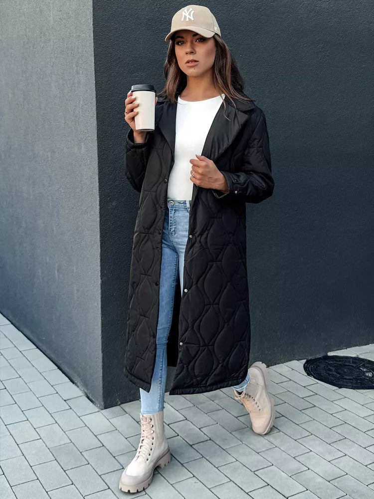 Sieviešu melns stepēts mētelis Dify