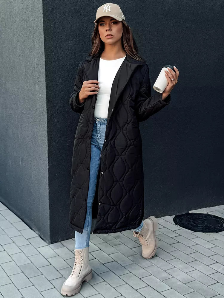 Sieviešu melns stepēts mētelis Dify