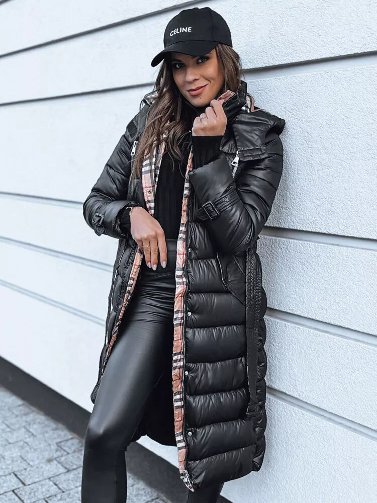 Sieviešu melns ziemas mētelis Flake