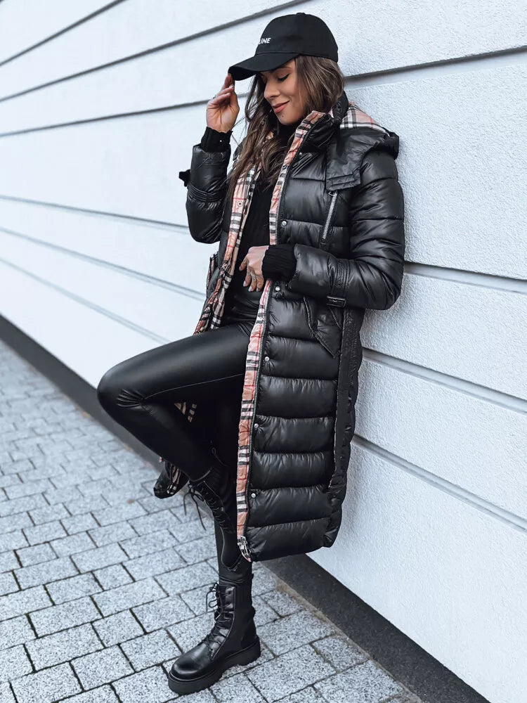 Sieviešu melns ziemas mētelis Flake