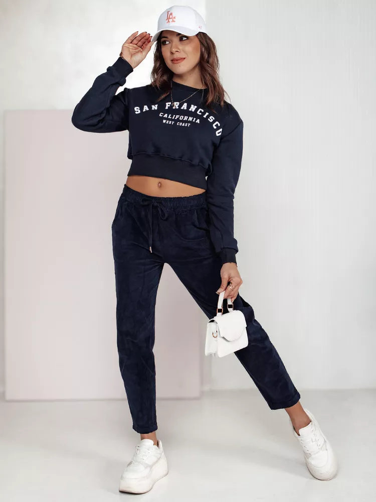 Sieviešu samta tumši zilas ikdienas bikses Velvi