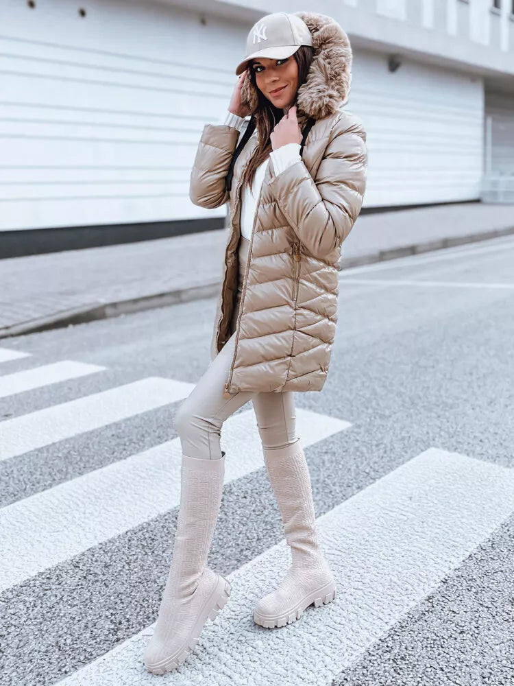 Sieviešu gaiši brūna stepēta jaka Crystal