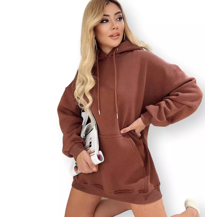 Sieviešu tumši brūna tunika ar kapuci Narol