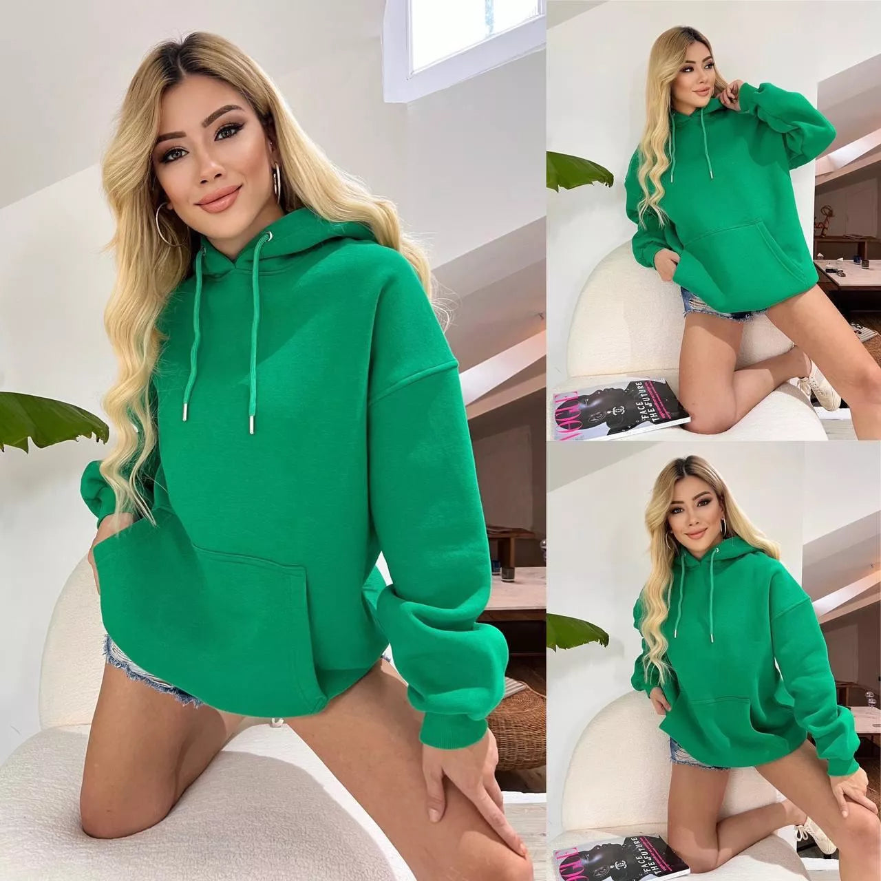 Sieviešu tumši zaļa tunika ar kapuci Narol