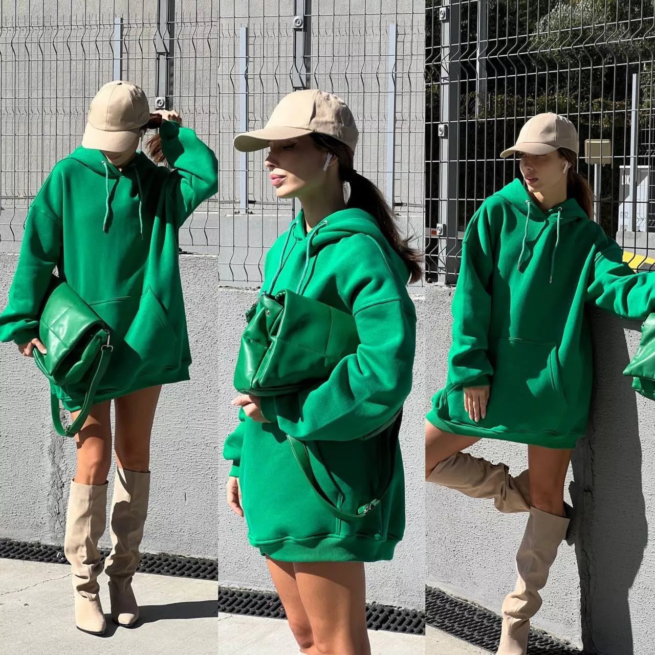 Sieviešu tumši zaļa tunika ar kapuci Narol