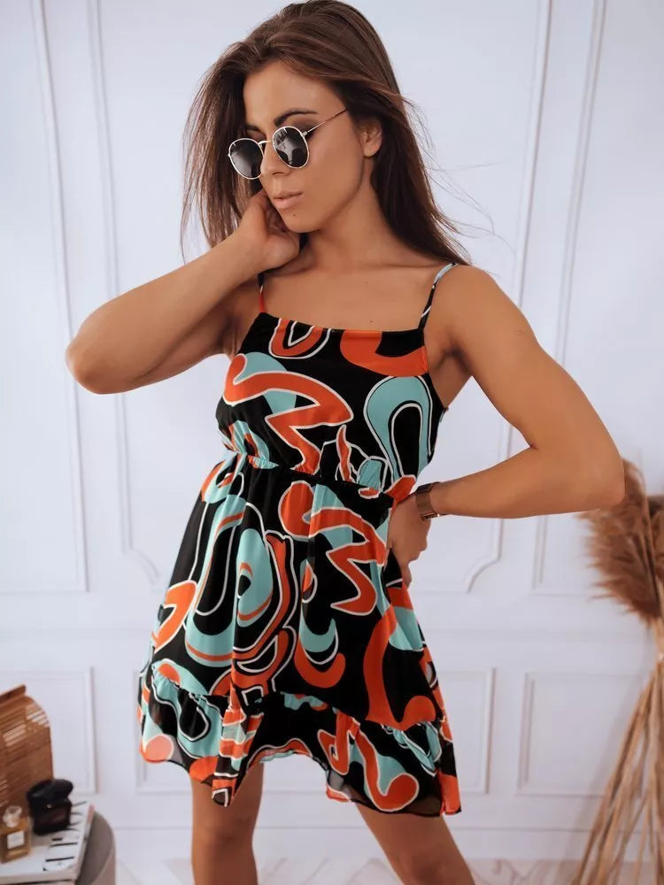 Sieviešu vasaras kleita melna ar rotājumiem Dilon