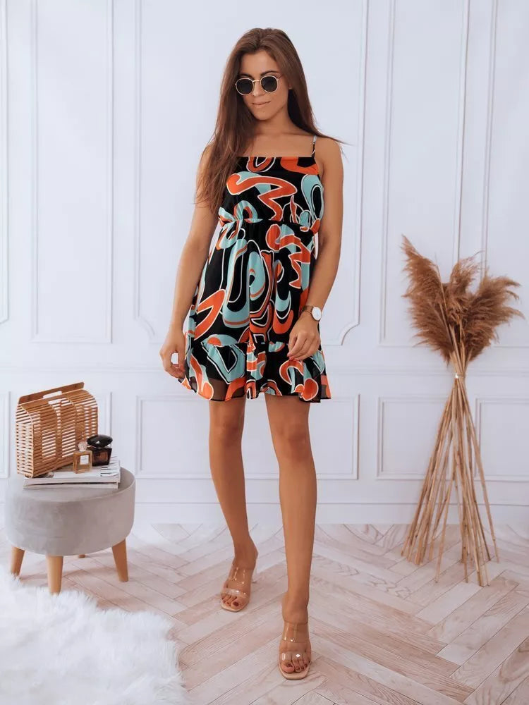 Sieviešu vasaras kleita melna ar rotājumiem Dilon