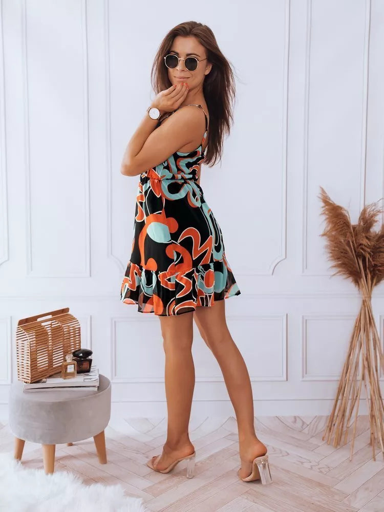 Sieviešu vasaras kleita melna ar rotājumiem Dilon