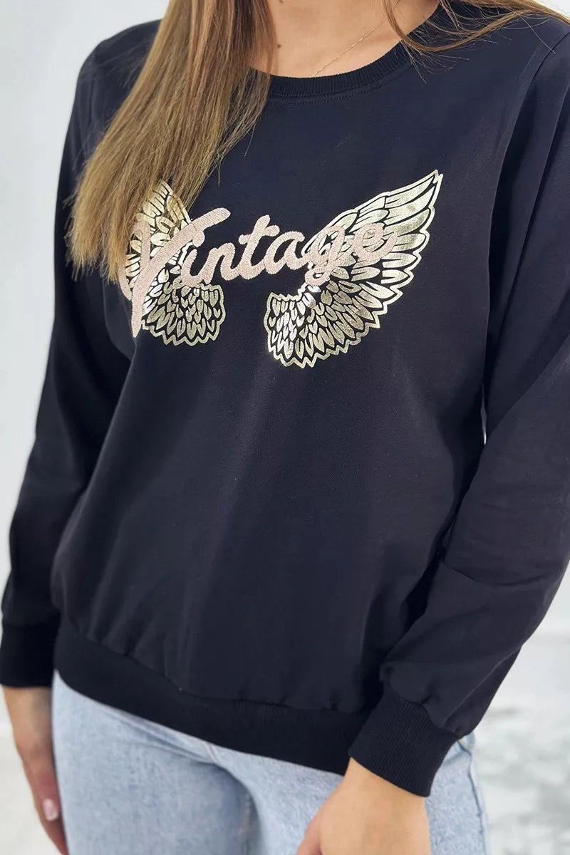 Sieviešu melns džemperis Vintage