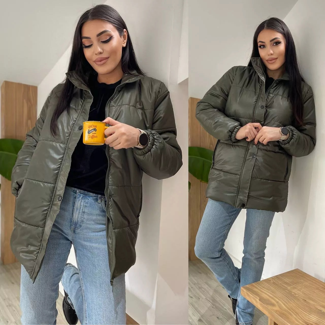 Stilīga sieviešu haki krāsas jaka Gebor