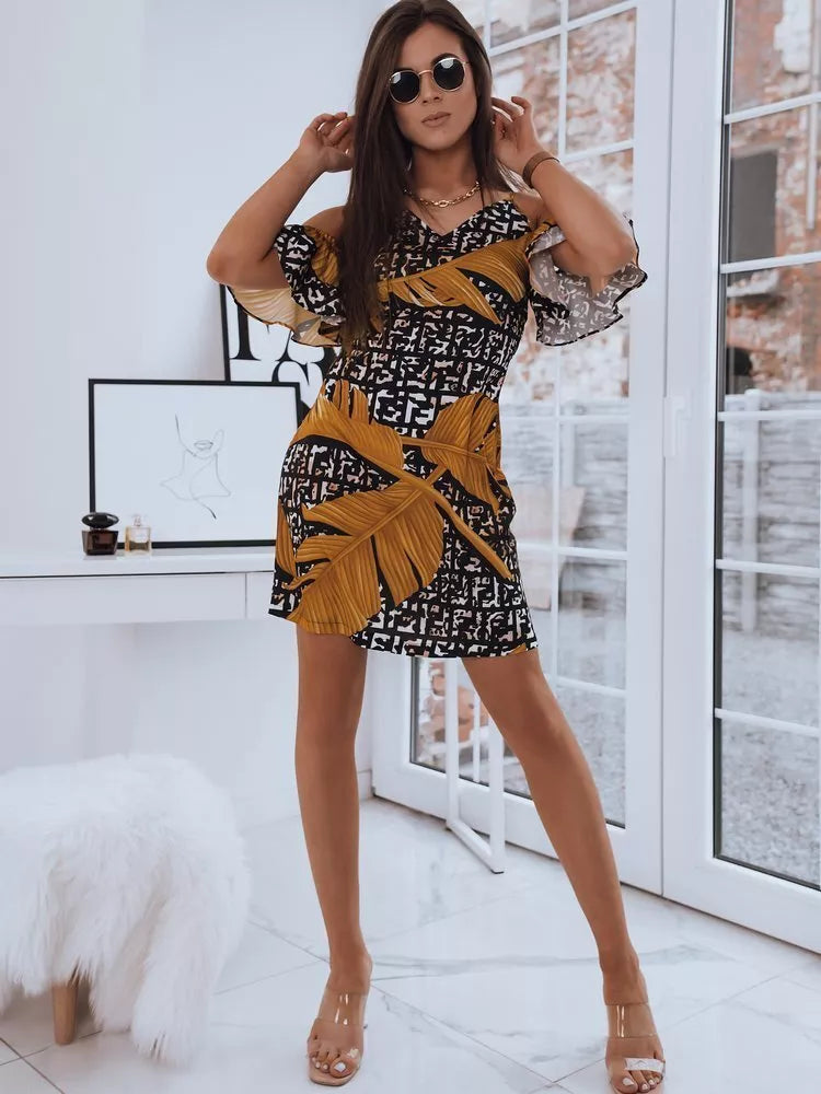 Stilīga sieviešu melndzeltena kleita Perl