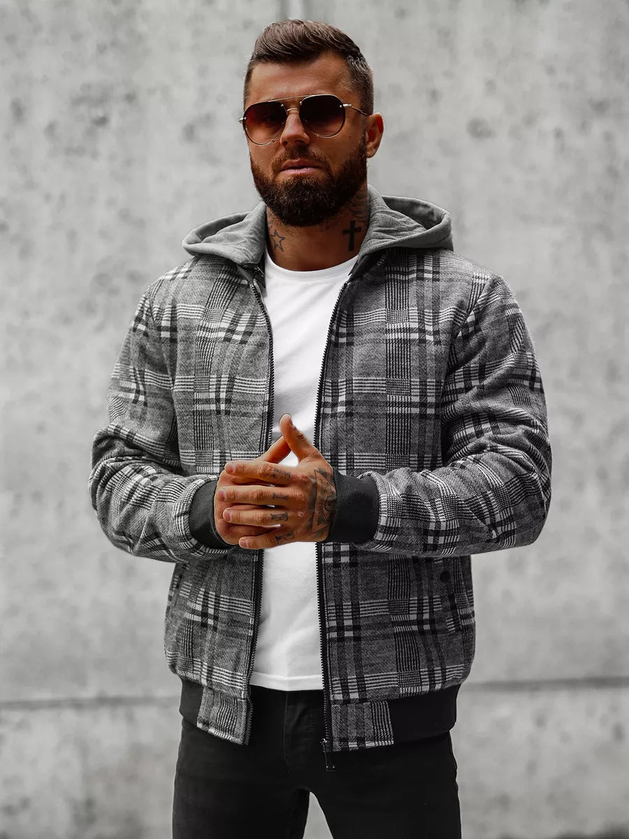 Tumši pelēka vīriešu krekla stila jaka ar kapuci Rori