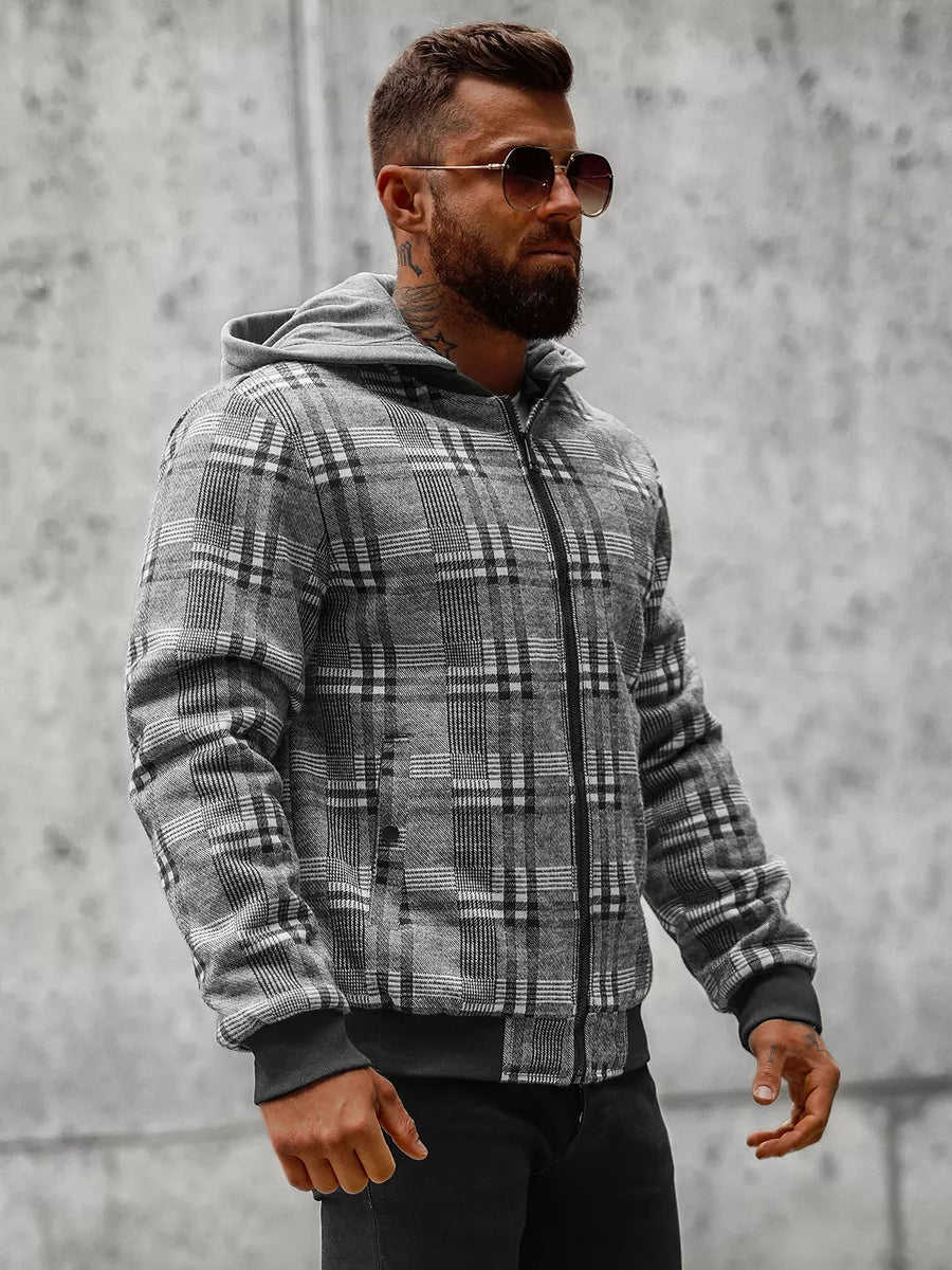 Tumši pelēka vīriešu krekla stila jaka ar kapuci Rori