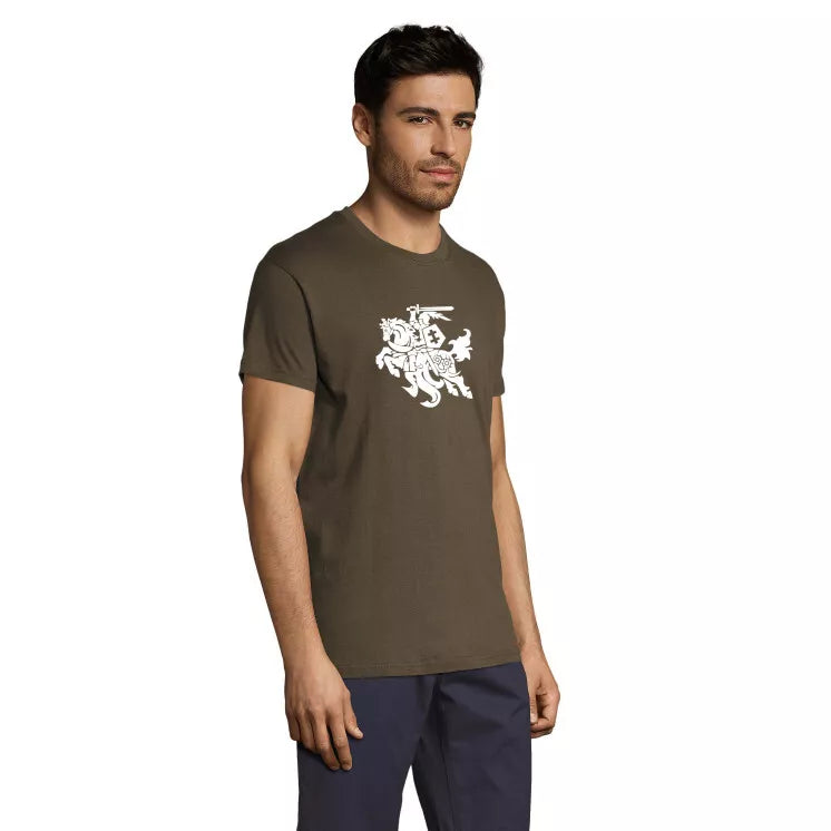 Tumši zaļš vīriešu T-krekls VYTIS balts