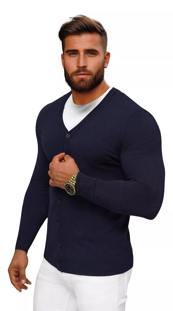Vīriešu tumši zils džemperis ar pogām Otom