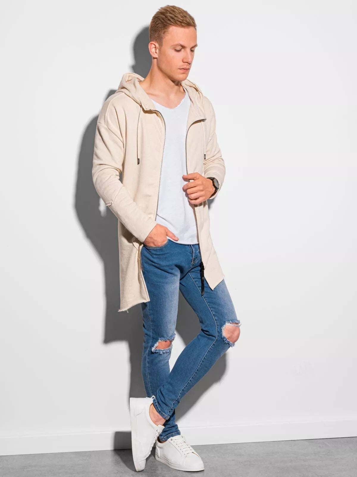 Vīriešu balts džemperis Stivin