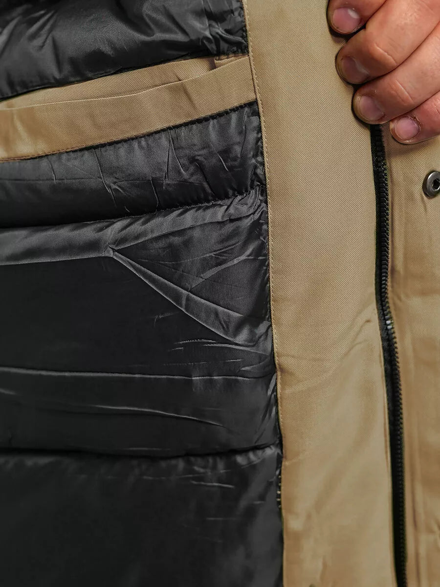 Vīriešu brūna ziemas jaka ar kapuci