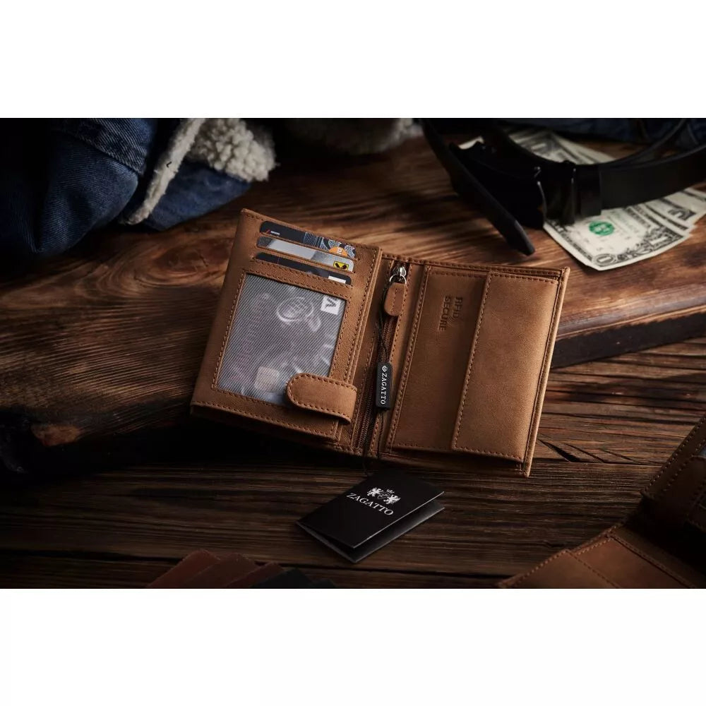 Vīriešu brūns īstas ādas maks ar Filipa aizdari