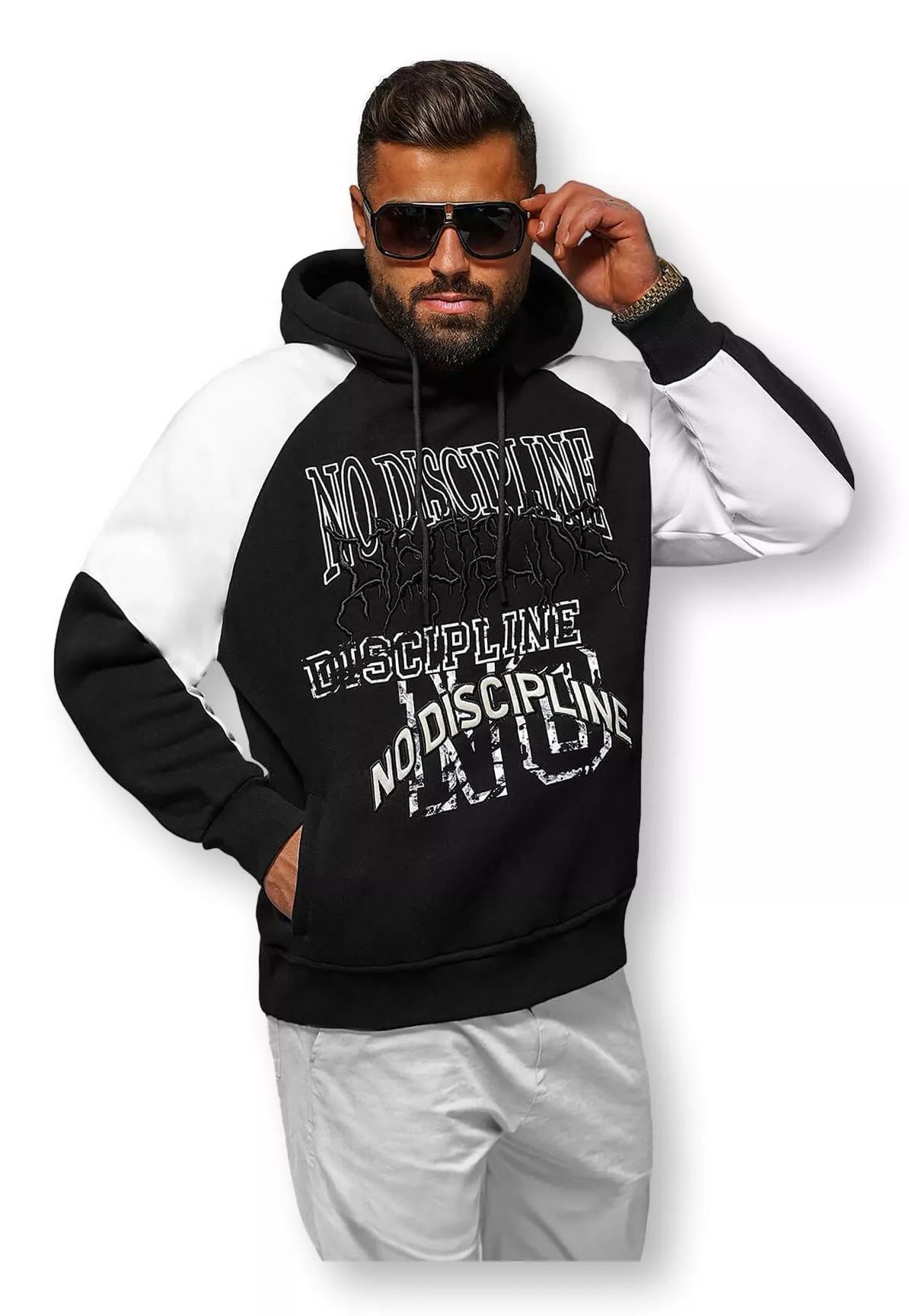 Vīriešu melns džemperis "No Discipline"