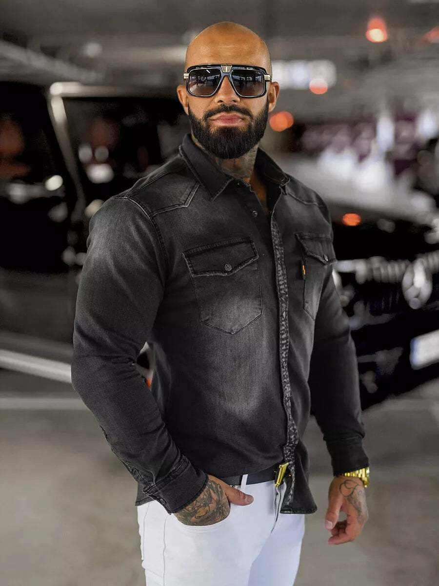 Vīriešu melns džinsa krekls