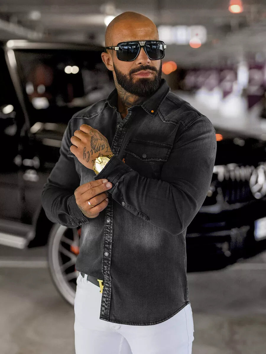 Vīriešu melns džinsa krekls