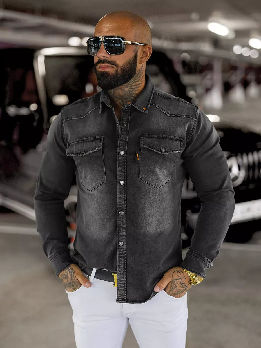 Vīriešu džinsa pelēks krekls