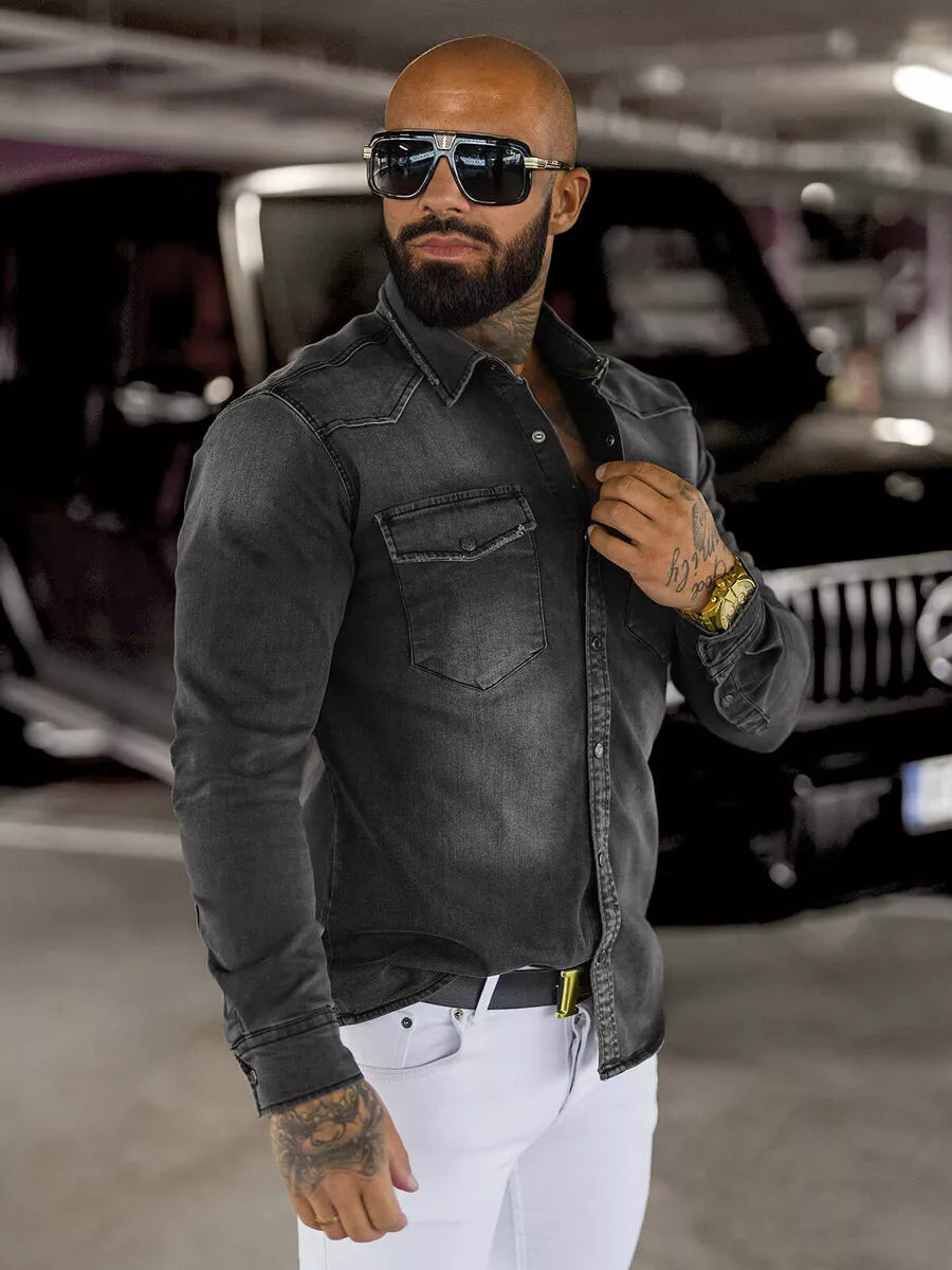 Vīriešu džinsa pelēks krekls