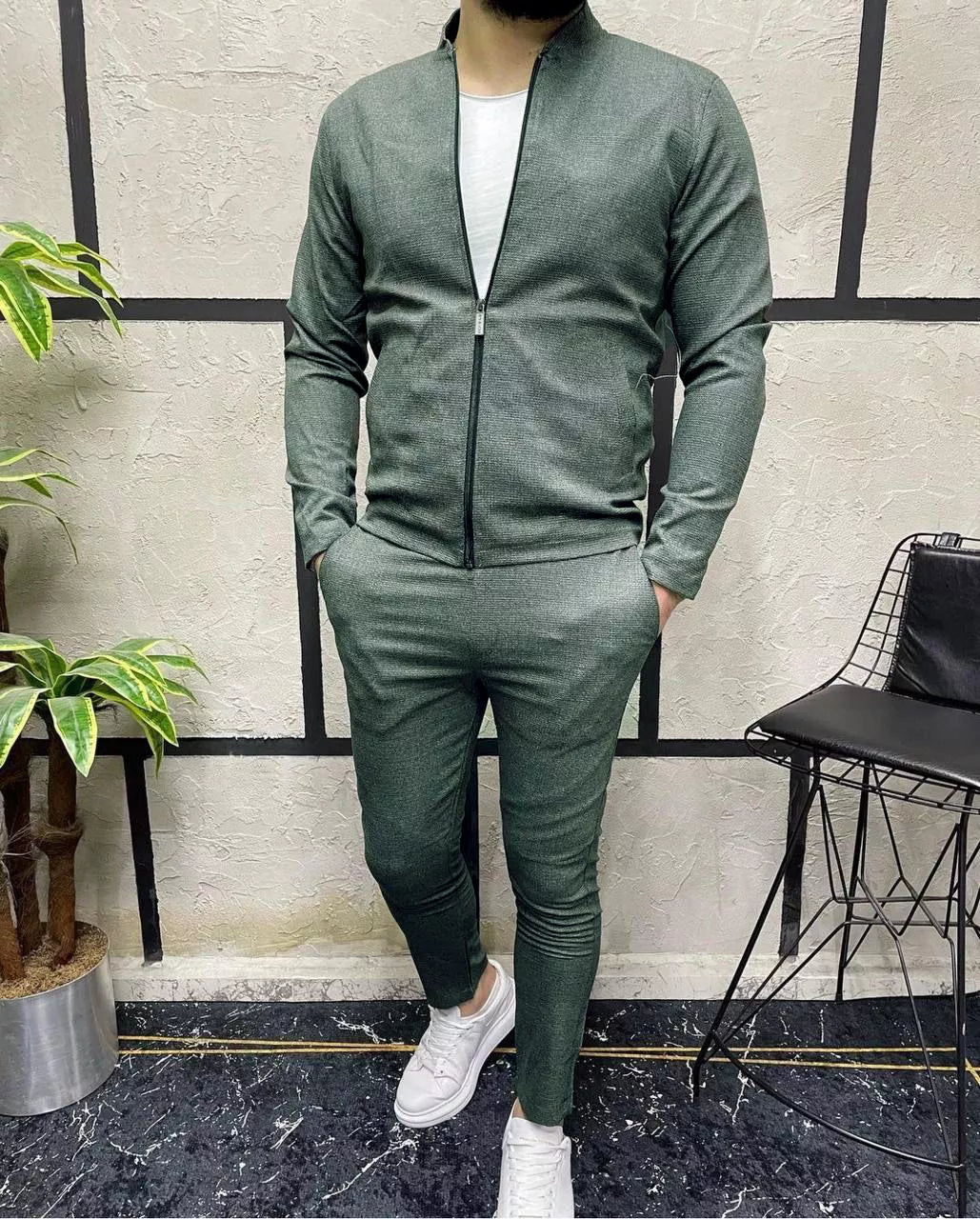 Vīriešu haki krāsas plāna auduma komplekts Hani