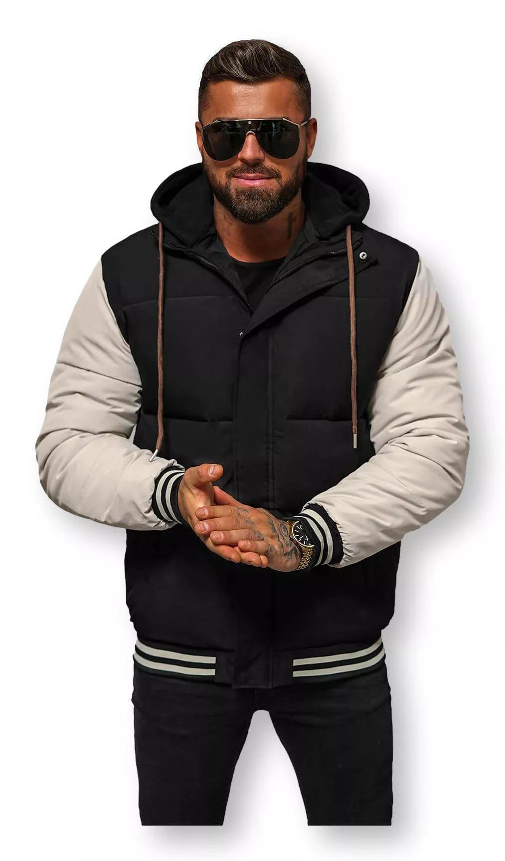 Melna vīriešu jaka ar brūnām piedurknēm Ecru