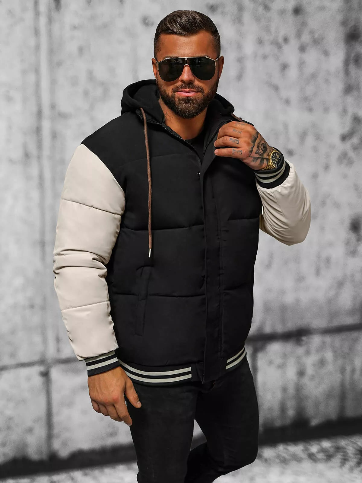 Melna vīriešu jaka ar brūnām piedurknēm Ecru