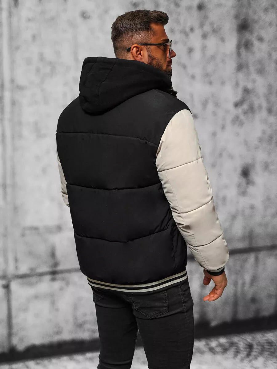 Melna vīriešu jaka ar brūnām piedurknēm Ecru