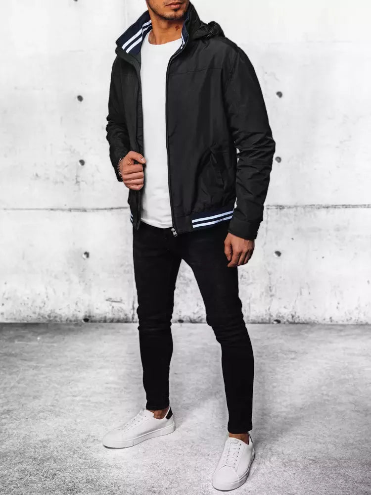 Vīriešu melna jaka ar kapuci Nemor