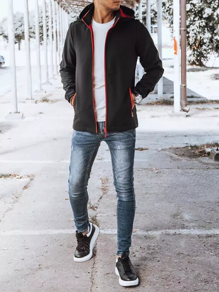 Vīriešu melna jaka ar sarkanām detaļām Arot