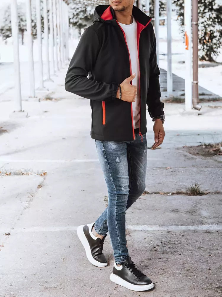 Vīriešu melna jaka ar sarkanām detaļām Arot