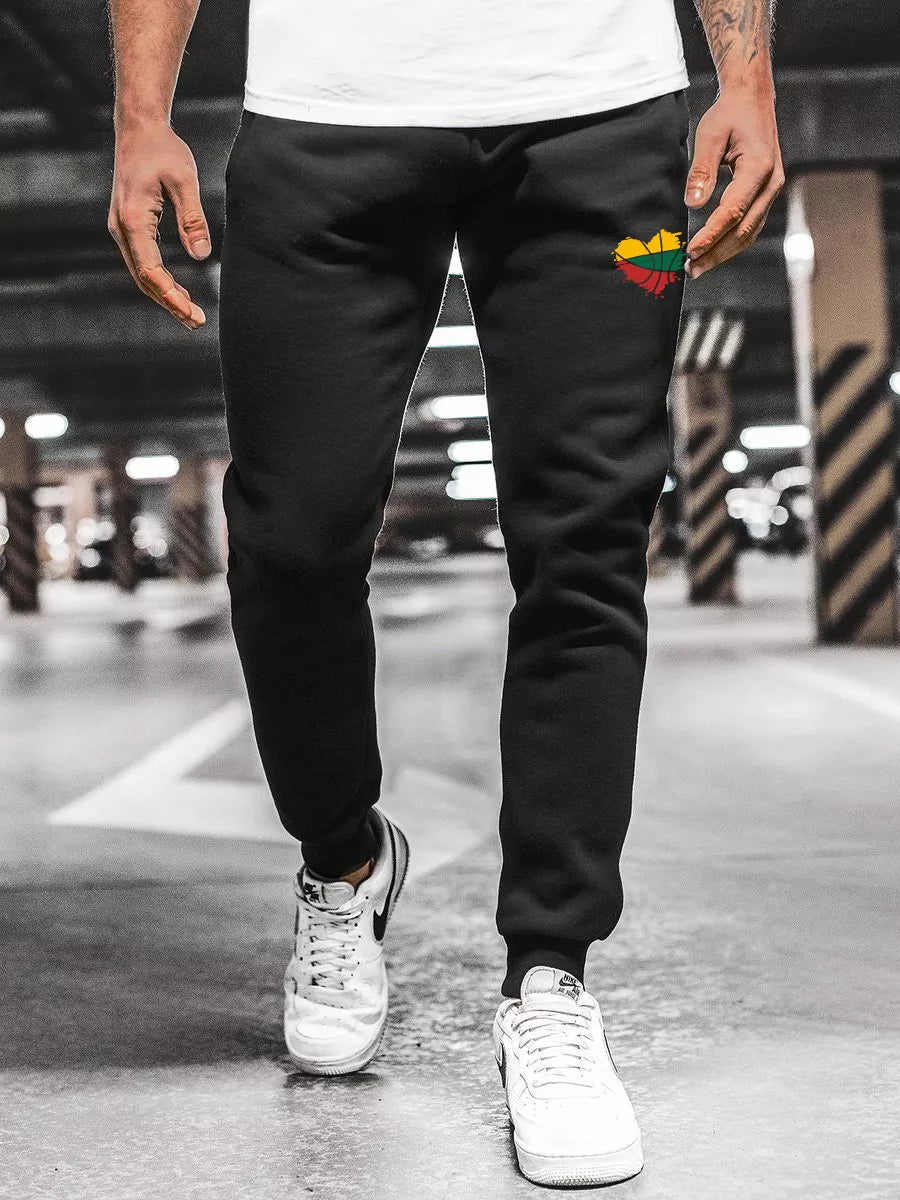 Vīriešu melnas ikdienas bikses LTU sirds formā