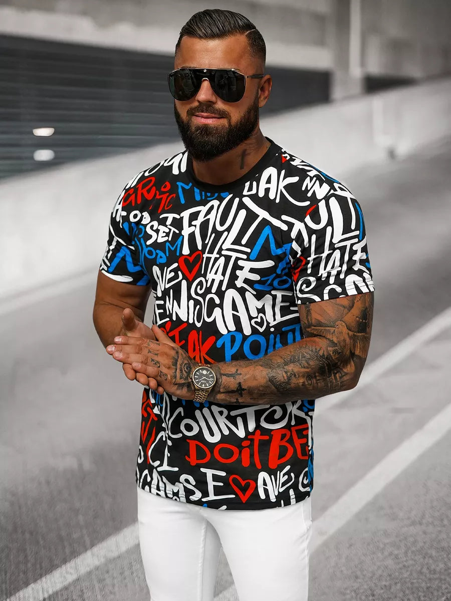 Vīriešu melns T-krekls ar apdruku Bett