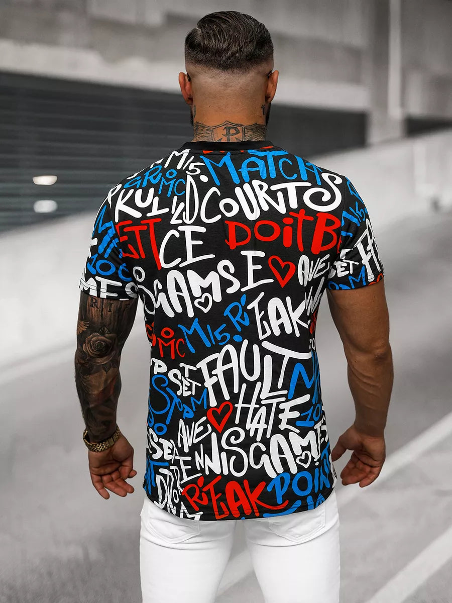 Vīriešu melns T-krekls ar apdruku Bett