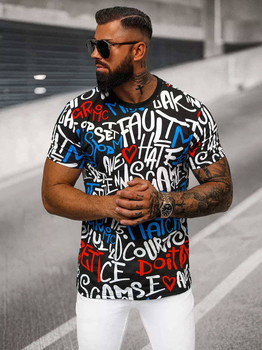 Vīriešu melns T-krekls ar apdruku Bett