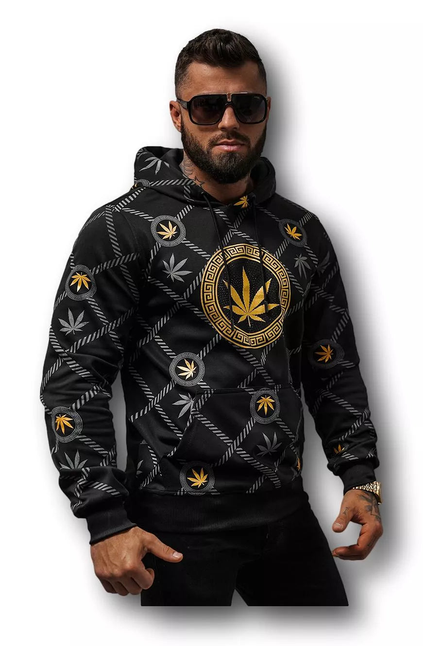 Vīriešu melns džemperis ar zelta apdruku Kanna