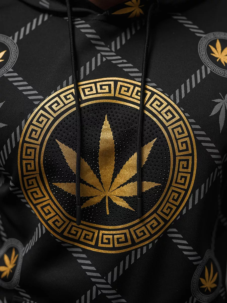 Vīriešu melns džemperis ar zelta apdruku Kanna