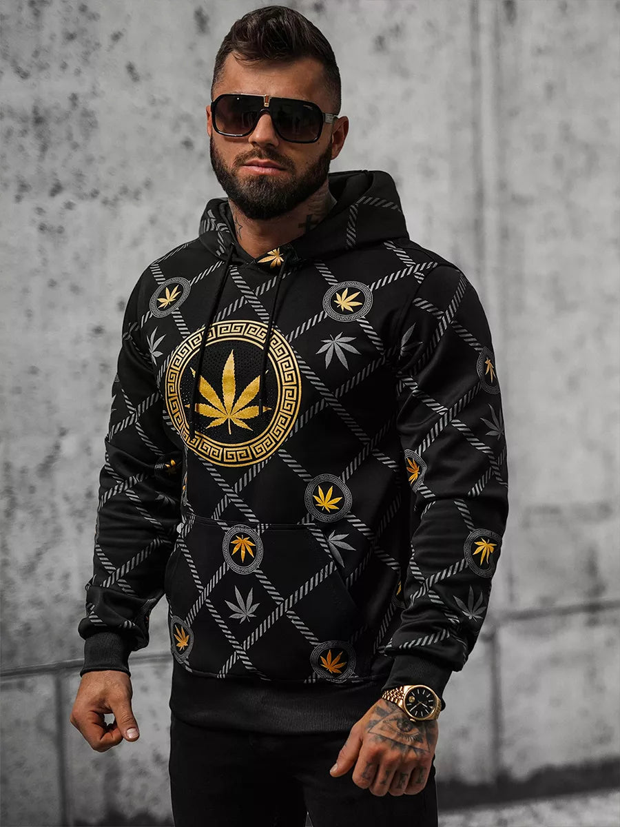 Vīriešu melns džemperis ar zelta apdruku Kanna