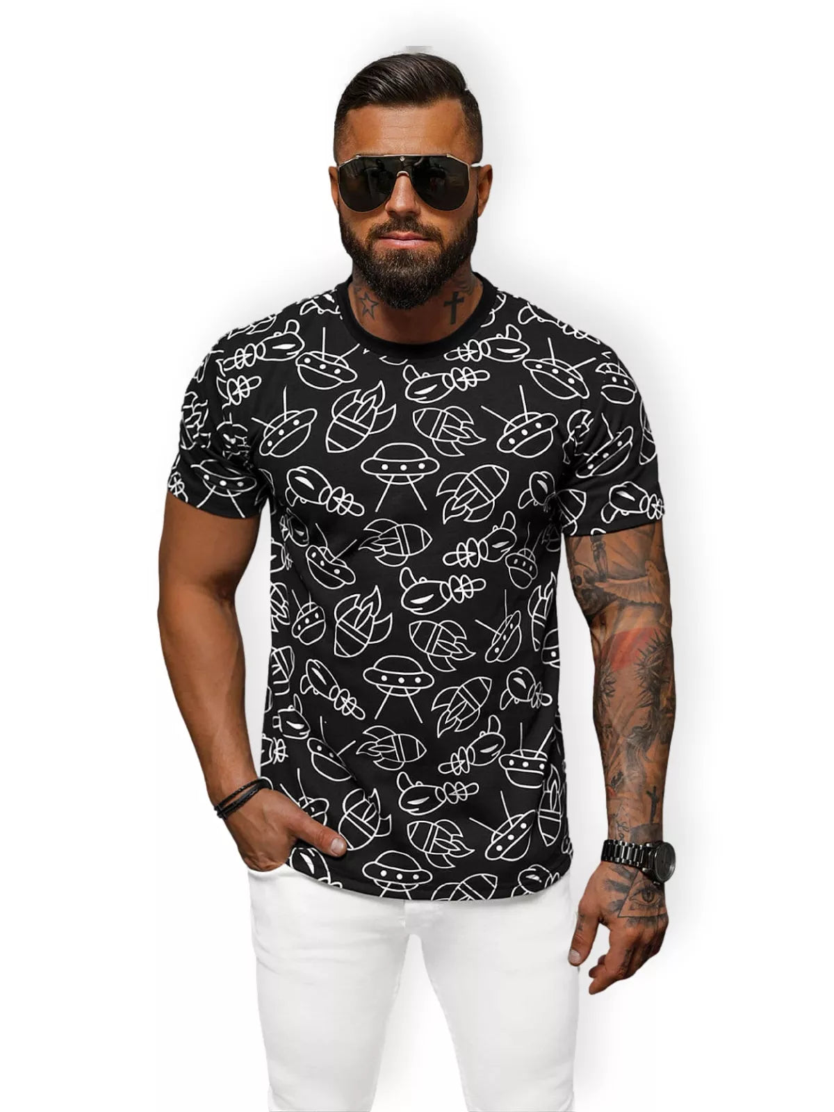 Vīriešu melns T-krekls Kosmoss