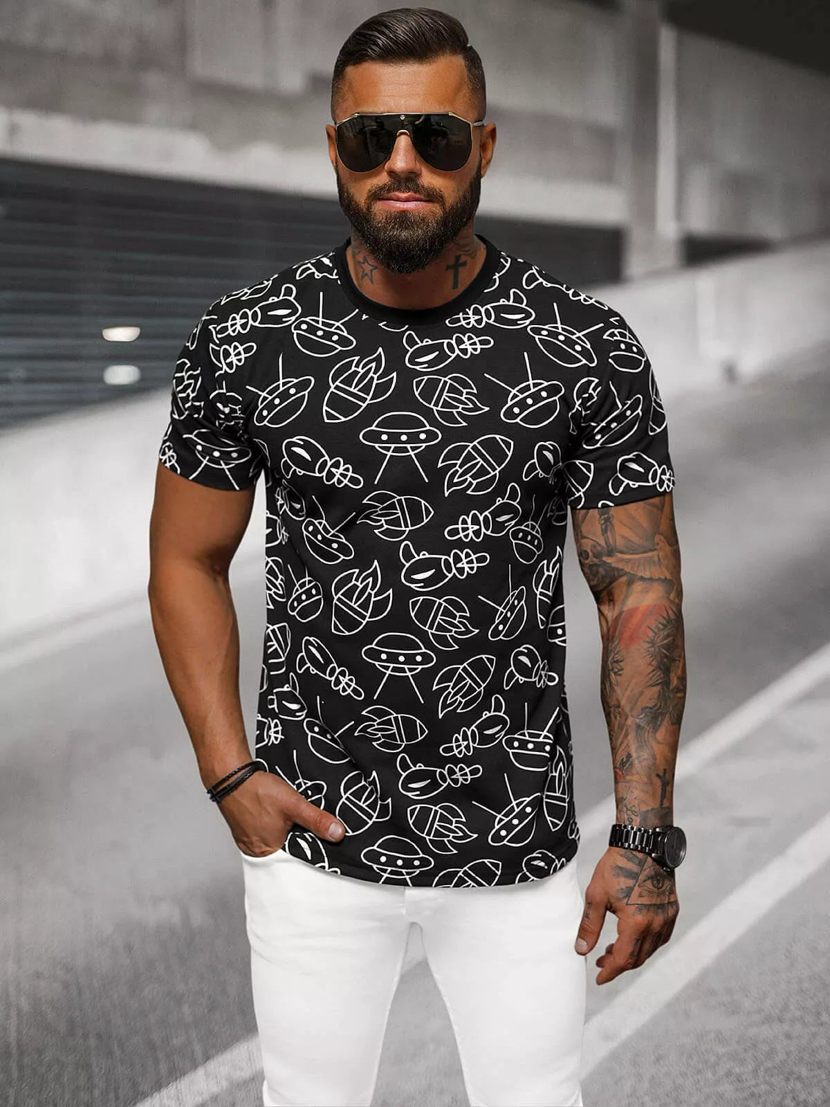 Vīriešu melns T-krekls Kosmoss