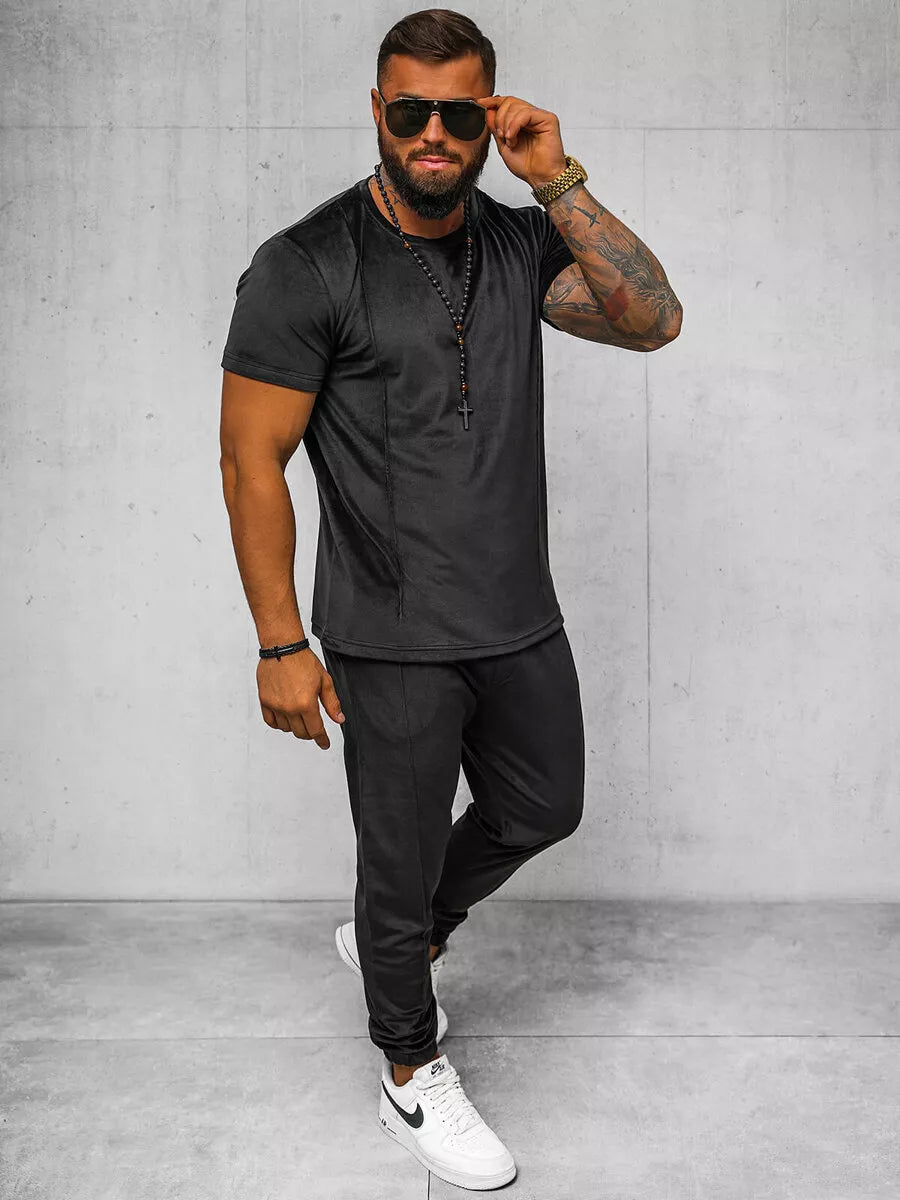 Vīriešu melns velūra komplekts Sinor.