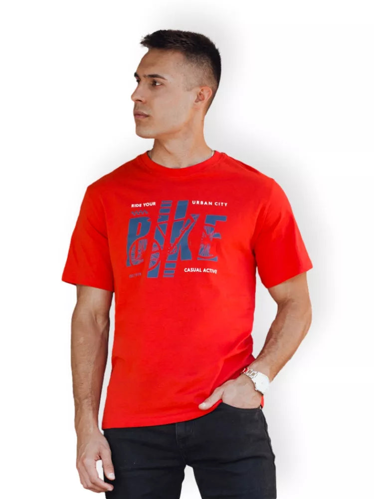 Vīriešu oranžs velosipēda T-krekls