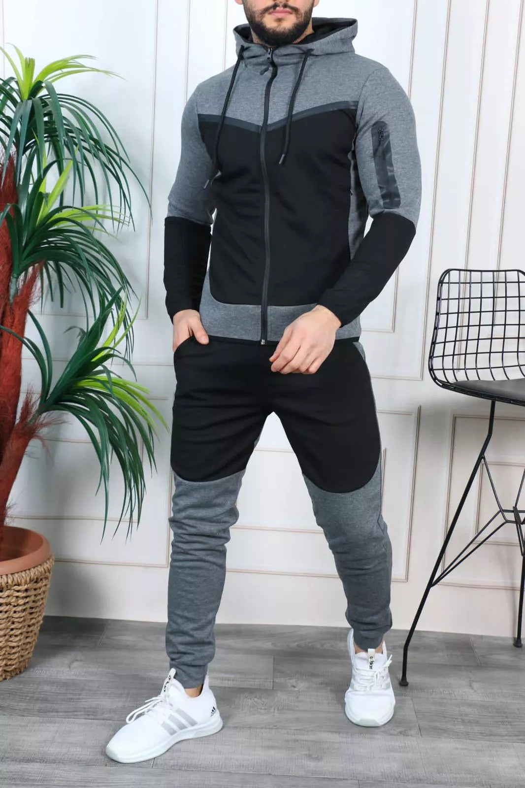 Vīriešu sporta komplekts melns - tumši pelēks Rener